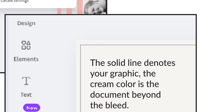 Illustration showing the solid bleed line and cream-colored bleed area
